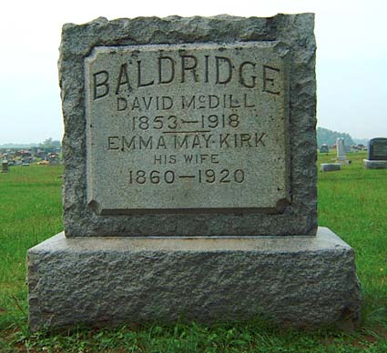 Headstone of David McDill Baldridge  (1853-1918) and Emma May Kirk