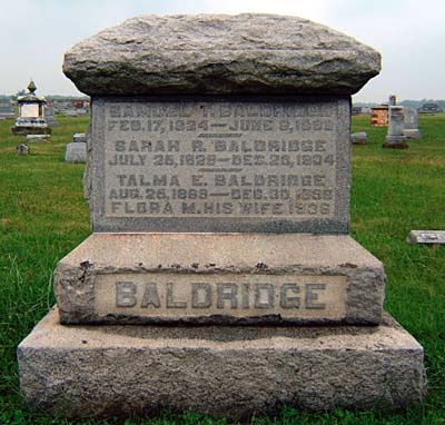 Headstone of Samuel Turner Baldridge (1824-1899) and Sarah Russell (1825-1904)