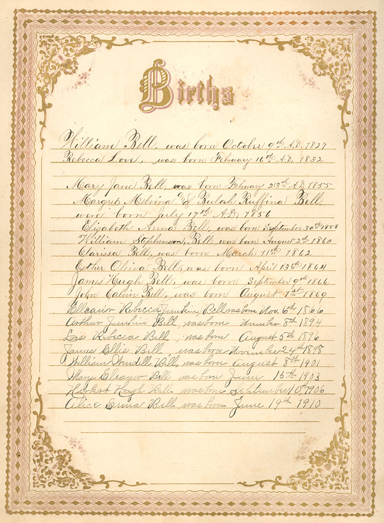William Bell Family Bible: Births