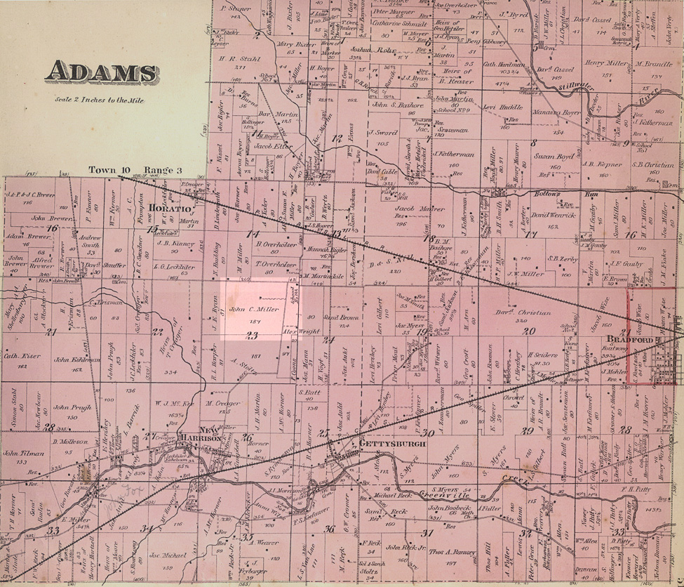Location of the F1 John C. Miller Homestead - Adams Township, Darke County, Ohio 1875