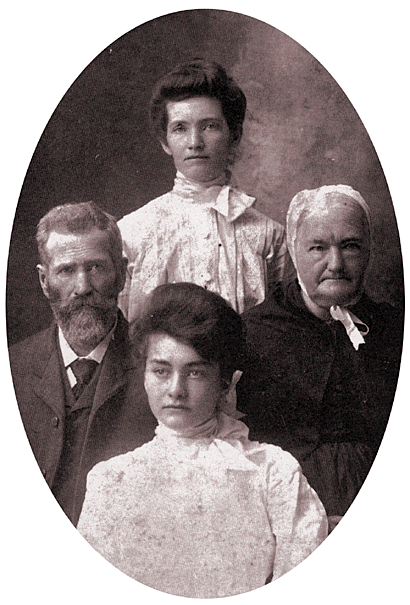 Clockwise from left:  G1 Cyrus Bigler, H1 Lulu Bigler (his daughter), F4 Mary Miller Bigler (his mother),  Mary Bigler (his granddaughter)