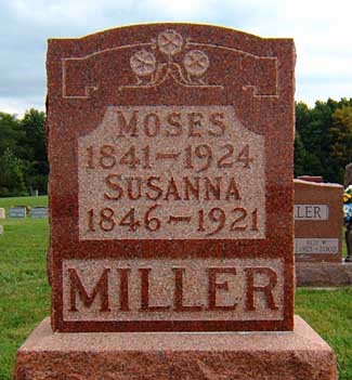 Headstone of Moses Miller (1841-1924) and  Susannah (Maurer) Miller (1846-1921)