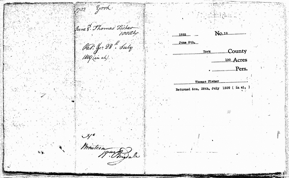 Thomas Fisher 1752 Land Warrant