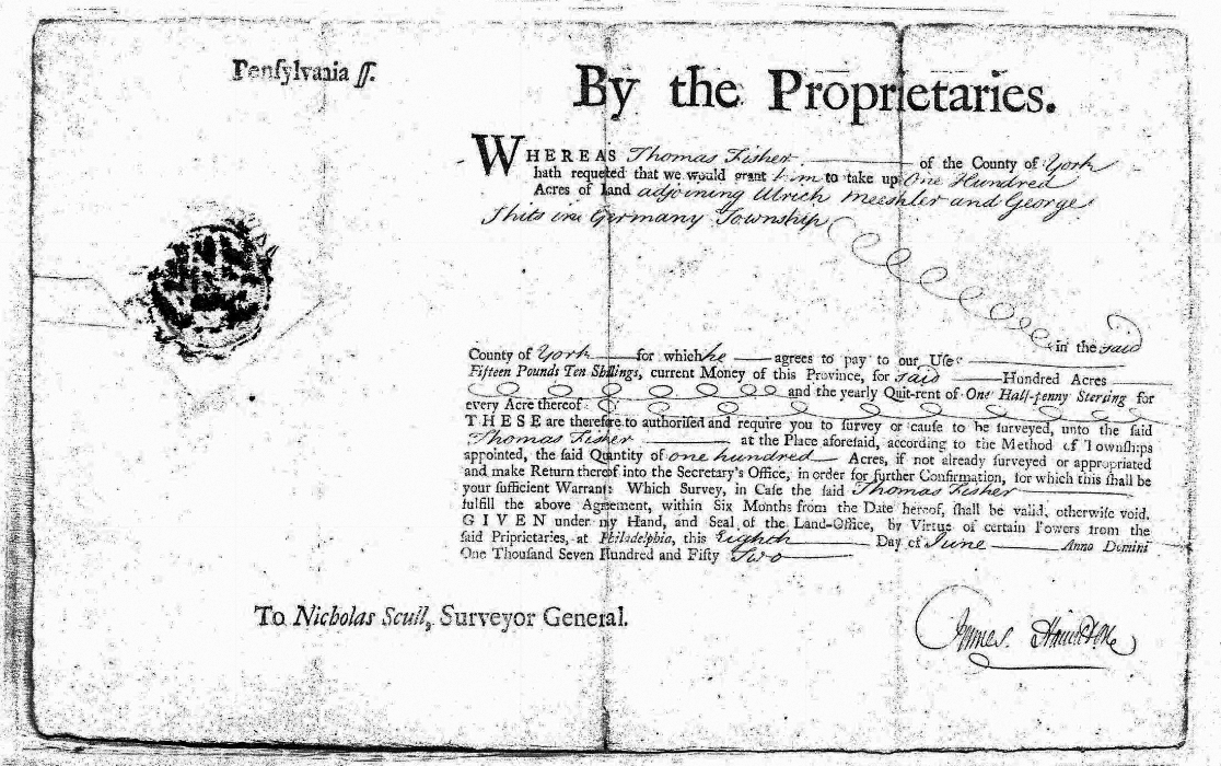 Thomas Fisher 1752 Land Warrant